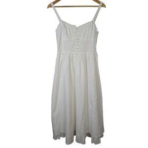 Commense White Cottagecore Midi Dress Small NWT Lace Up Back Pearl Buttons